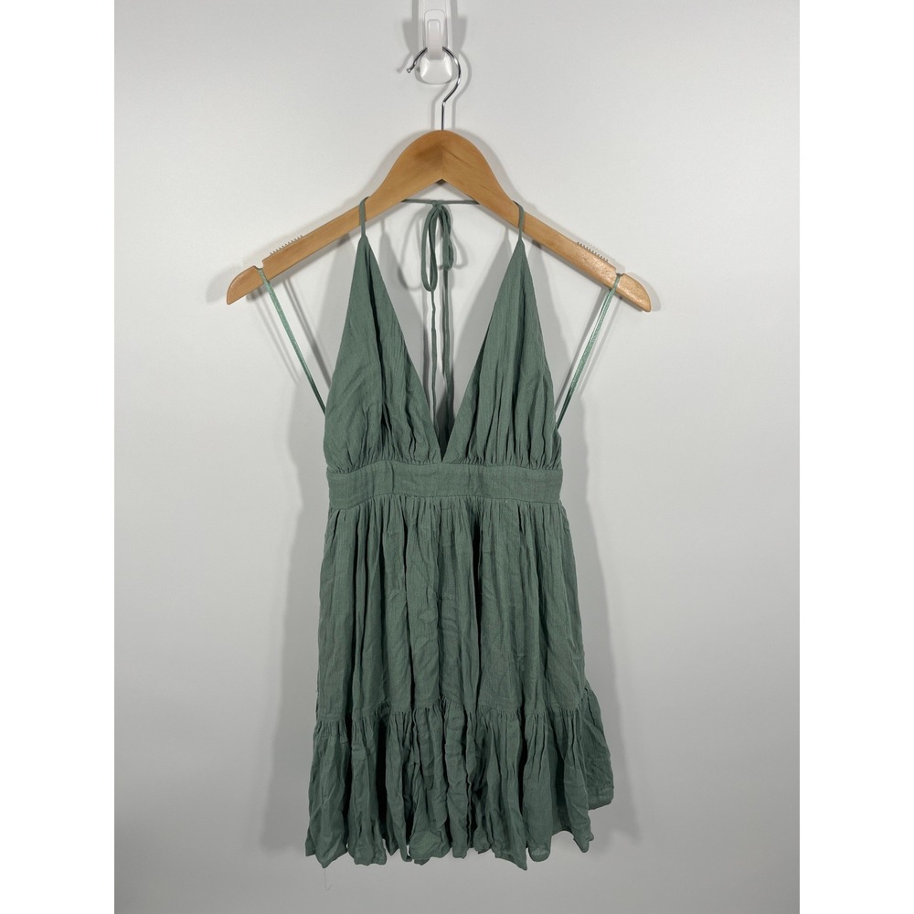 Womens Babydoll Mini Dress M Green Boho Chic Forest Fairy Festival Concert Flowy